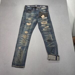Selvedge Jeans Mens Thrashed Patchwork Slim Tapered Fits 30x29